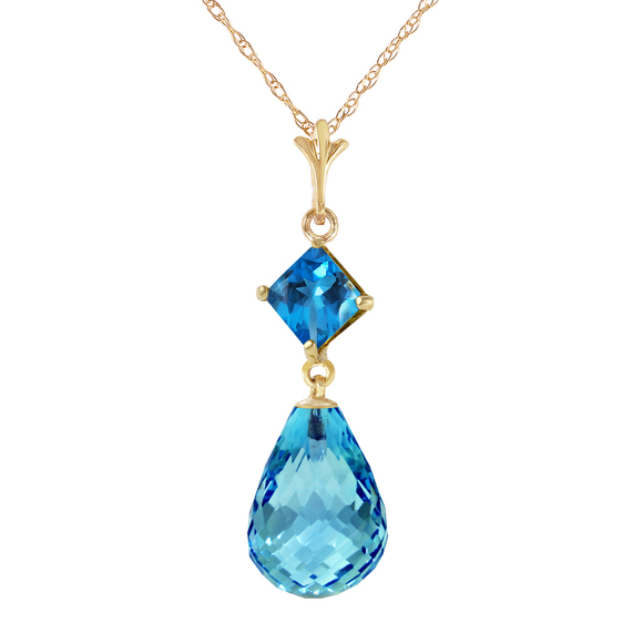 Galaxy Gold Products Jewelry - 14K. SOLID GOLD NECKLACE WITH NATURAL BLUE TOPAZ (Yellow Gold)